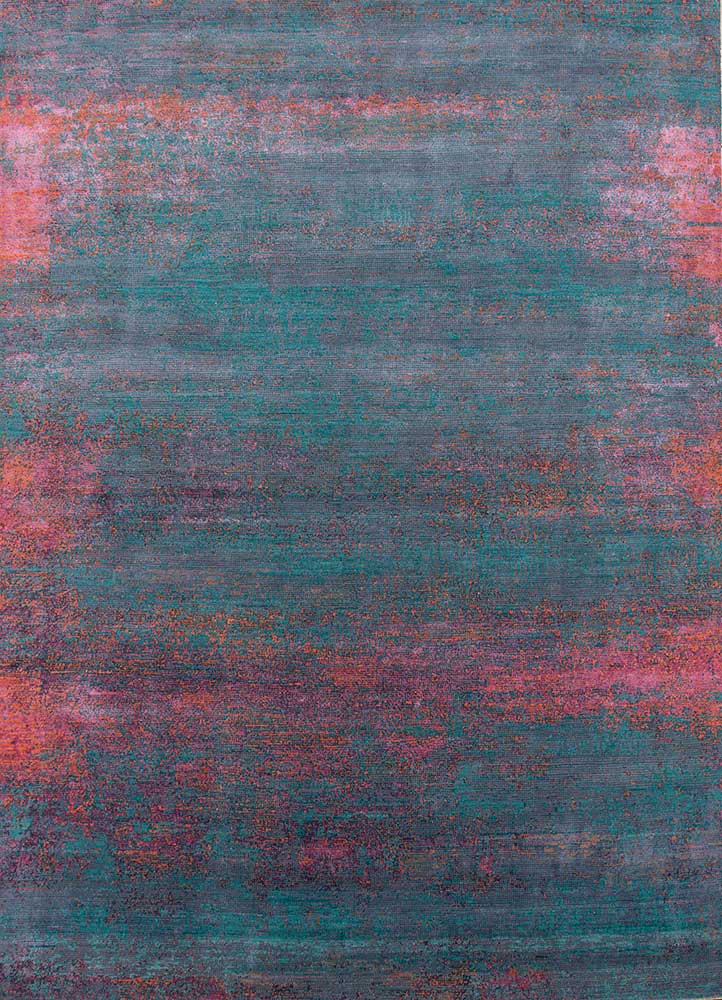 afterglow by kavi blue wool and bamboo silk Hand Knotted Rug - HeadShot