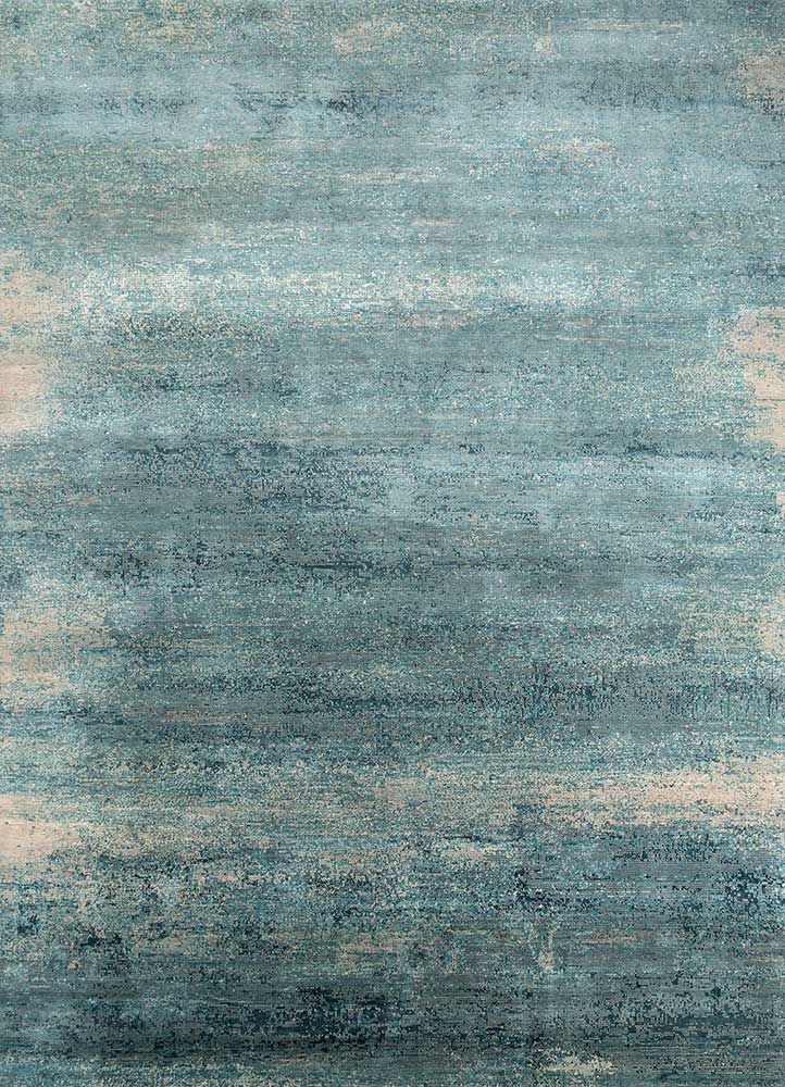  blue wool and bamboo silk Hand Knotted Rug