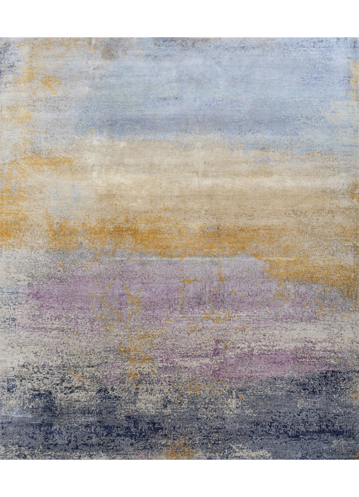  ivory wool and bamboo silk Hand Knotted Rug