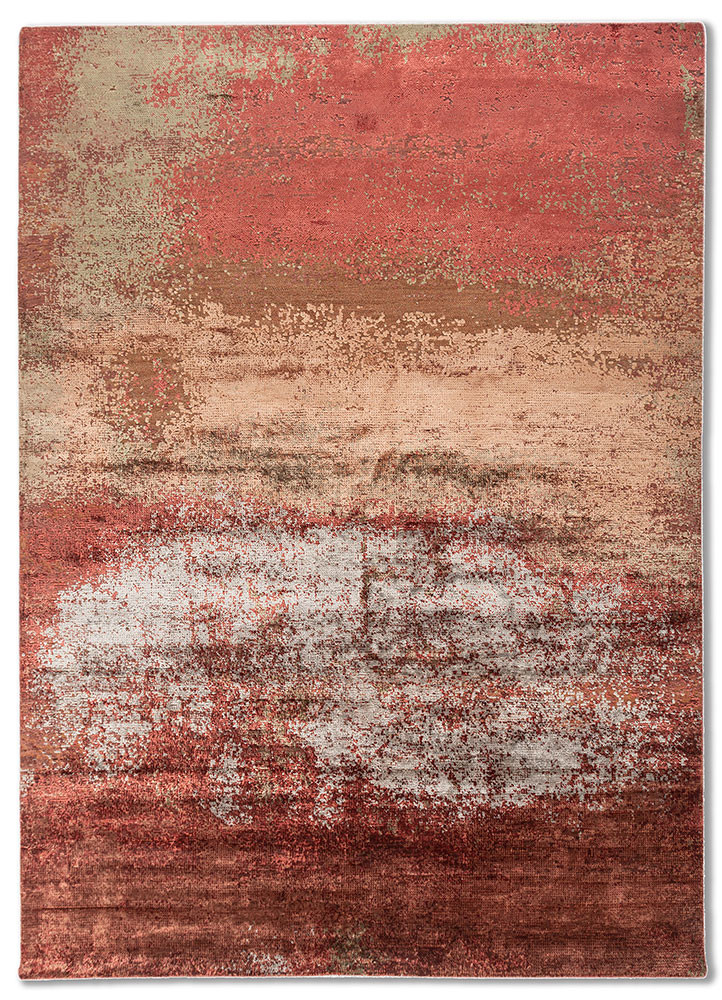 red and orange wool and bamboo silk Hand Knotted Rug