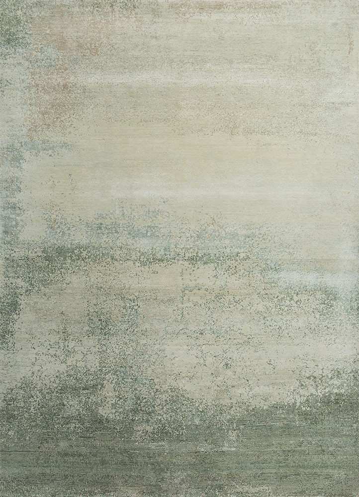  green wool and bamboo silk Hand Knotted Rug