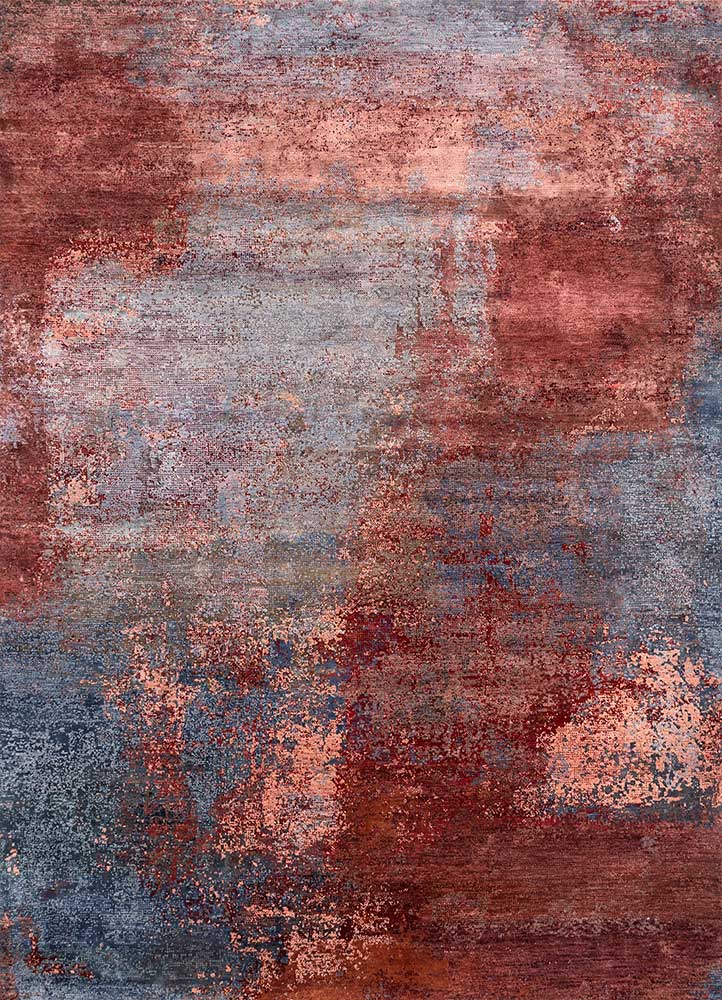  red and orange wool and bamboo silk Hand Knotted Rug