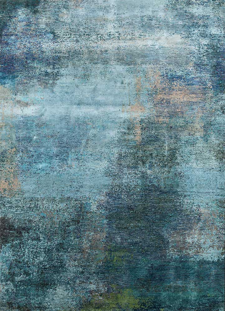  blue wool and bamboo silk Hand Knotted Rug