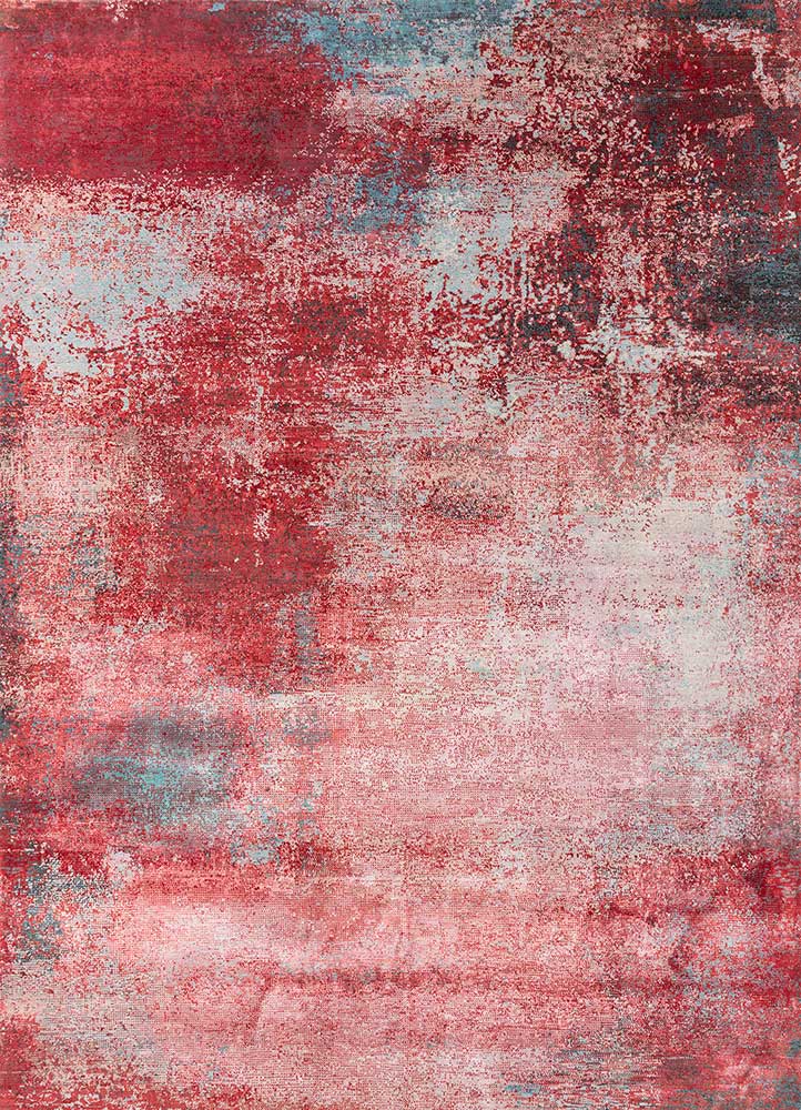  red and orange wool and bamboo silk Hand Knotted Rug