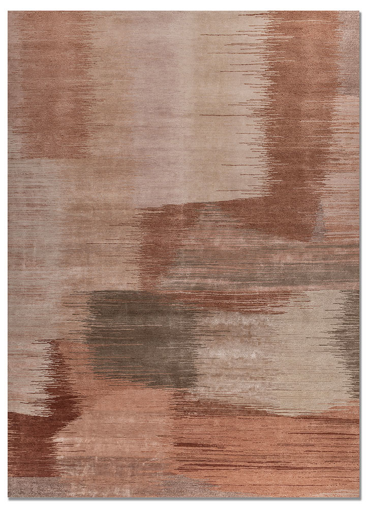  red and orange wool and bamboo silk Hand Knotted Rug
