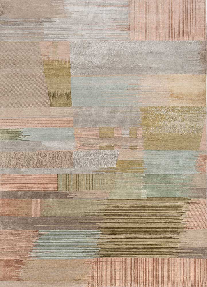 afterglow by kavi green wool and bamboo silk Hand Knotted Rug - HeadShot