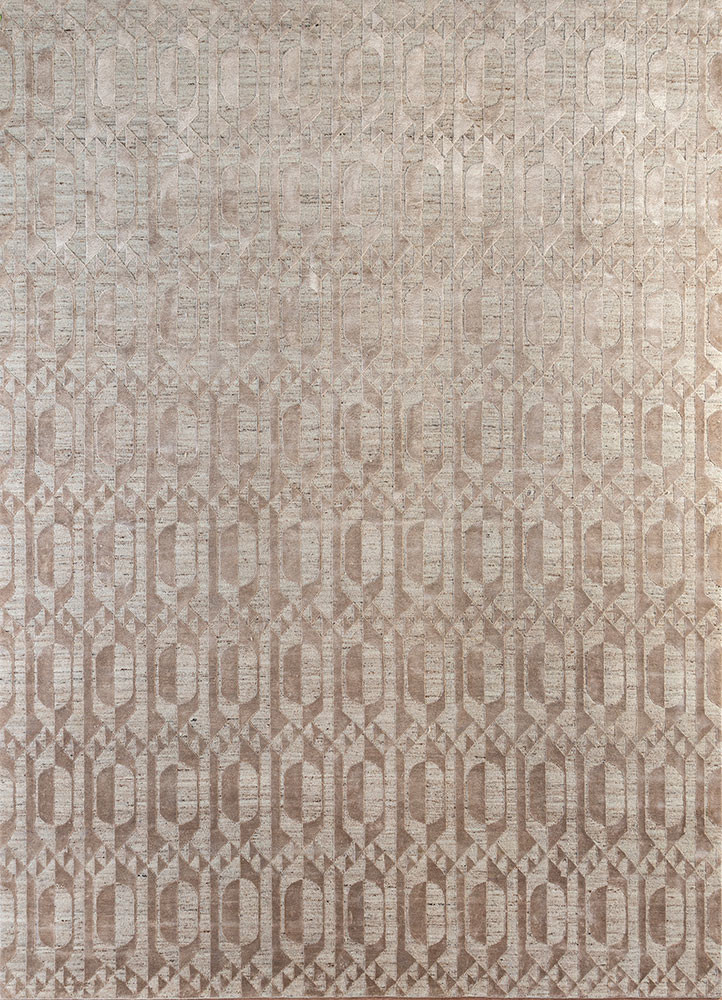  beige and brown wool and bamboo silk Hand Knotted Rug
