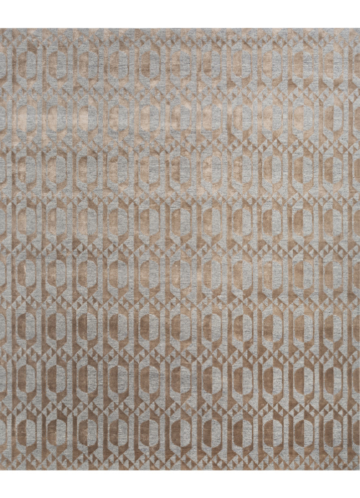  beige and brown wool and bamboo silk Hand Knotted Rug