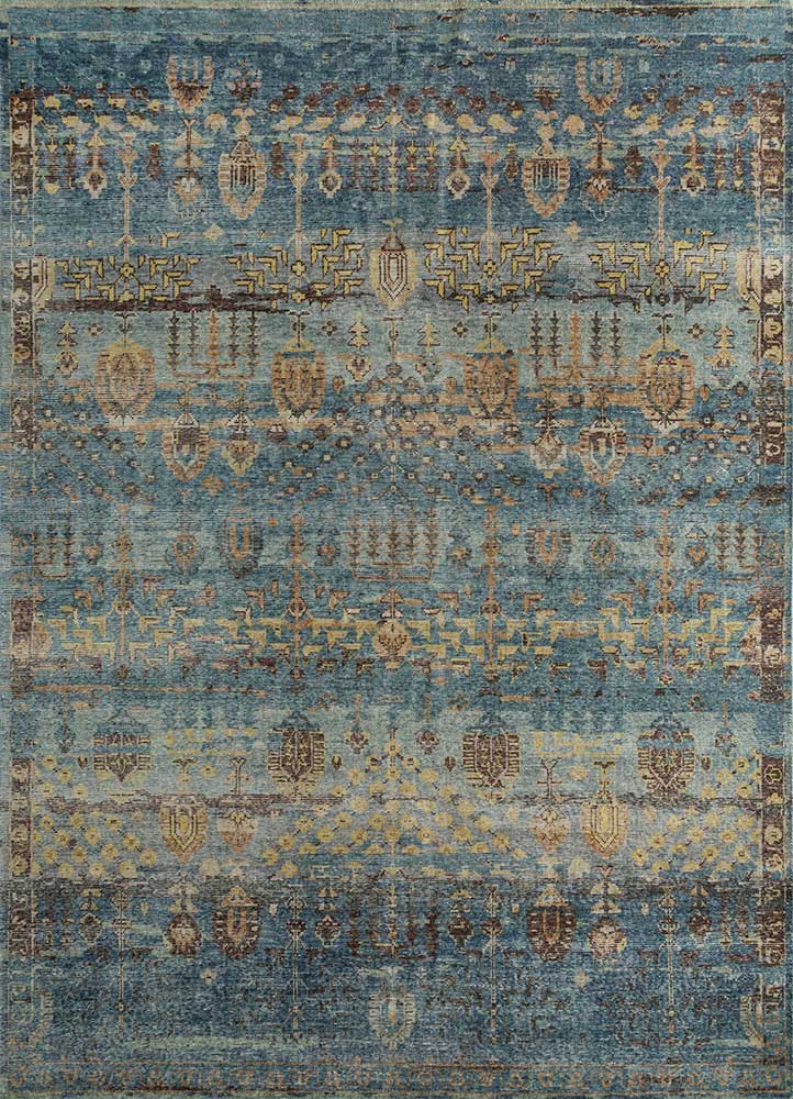  blue wool Hand Knotted Rug