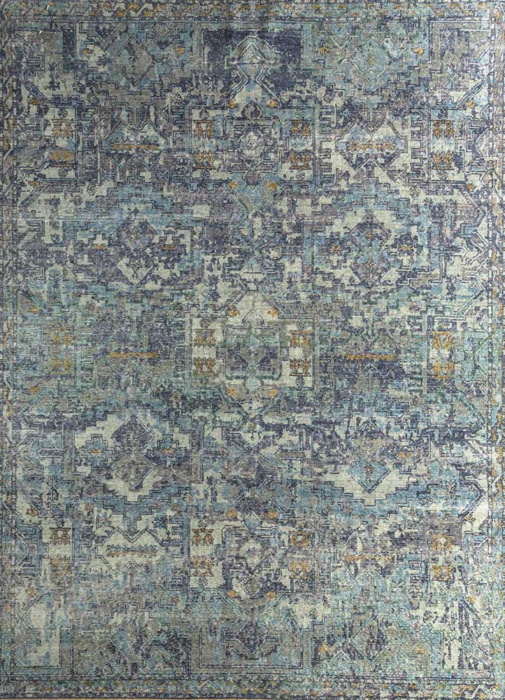 erbe blue wool Hand Knotted Rug - HeadShot