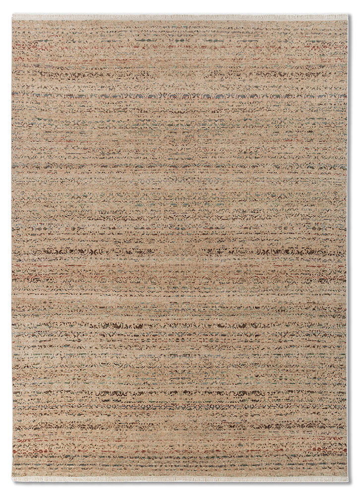  beige and brown wool Hand Knotted Rug