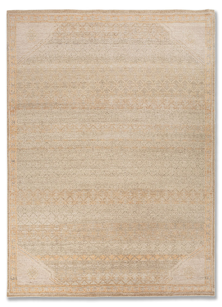 aprezo beige and brown wool Hand Knotted Rug - HeadShot
