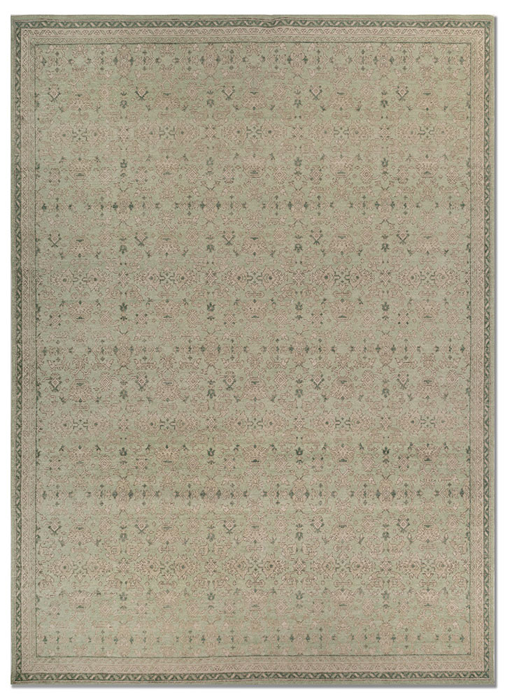  green wool Hand Knotted Rug