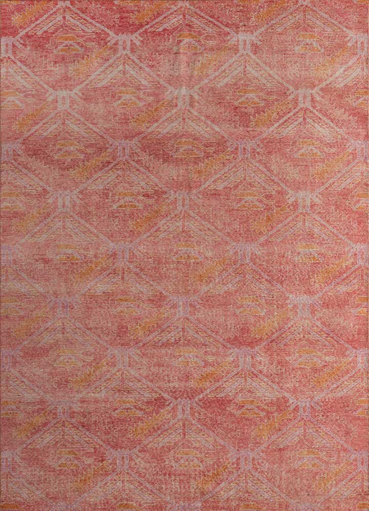  red and orange wool Hand Knotted Rug