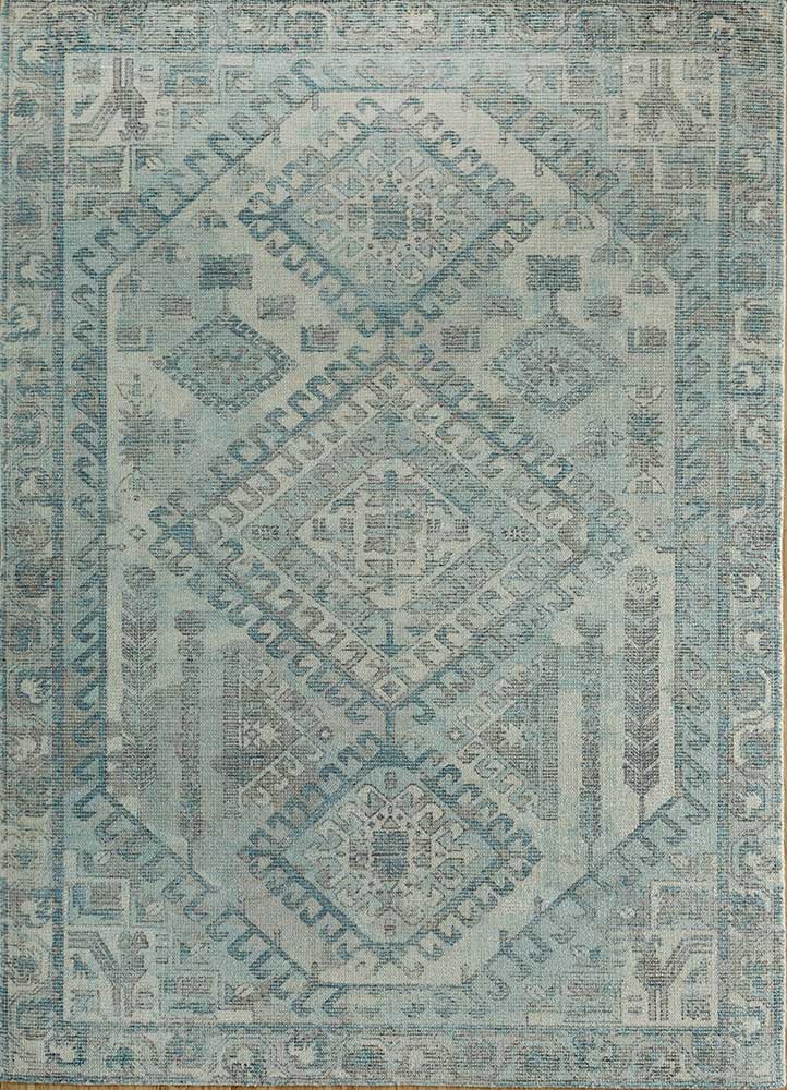  blue wool and bamboo silk Hand Loom Rug