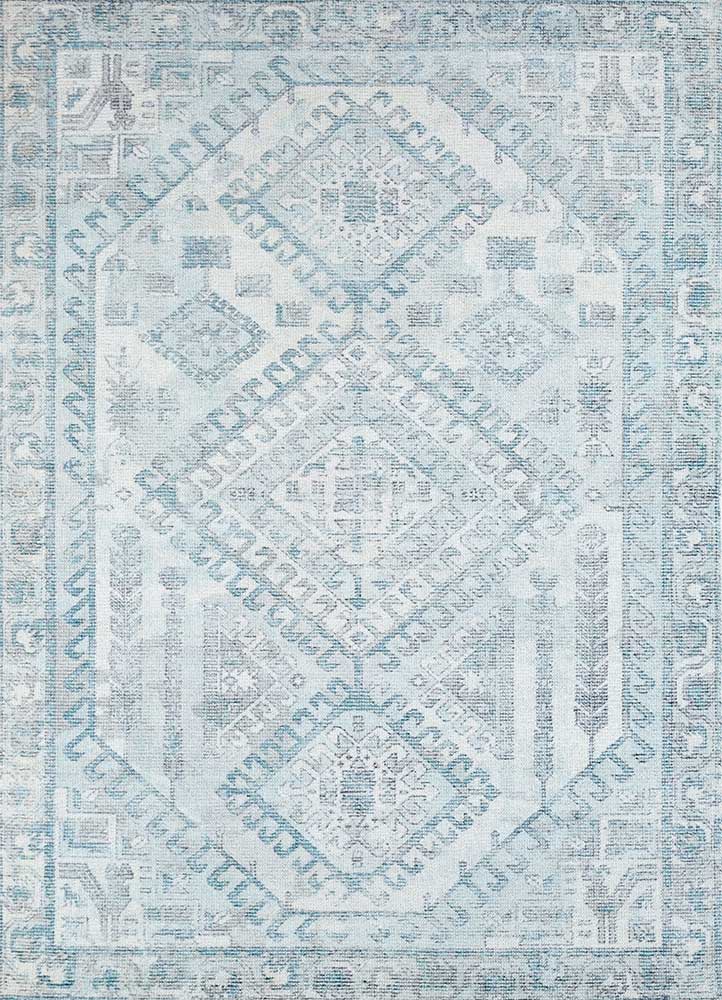  blue wool and bamboo silk Hand Loom Rug