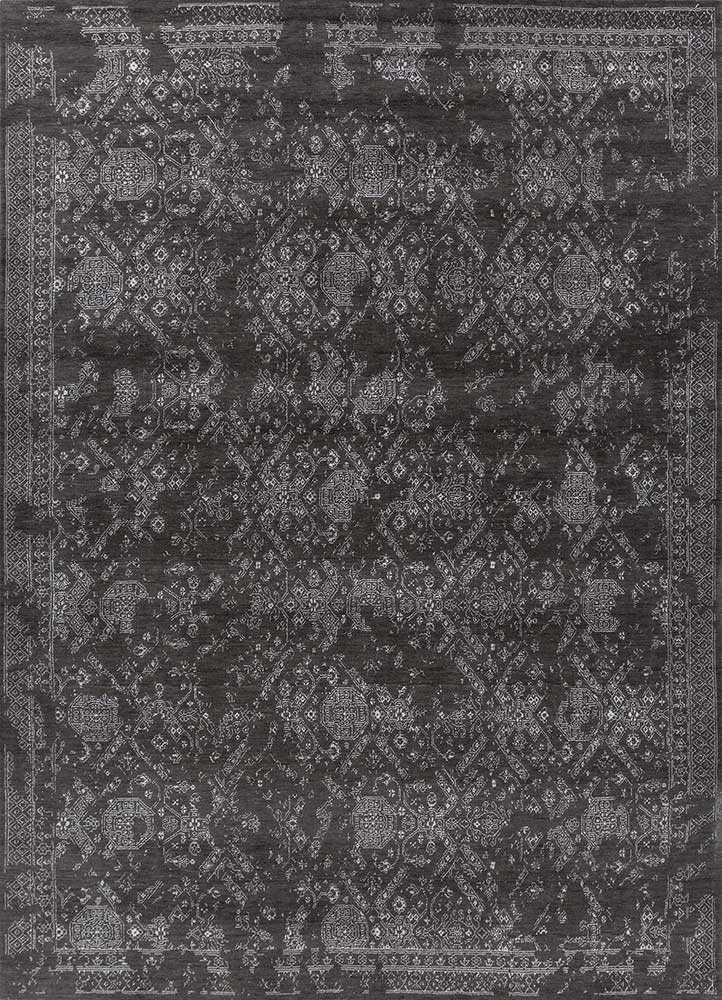 acar grey and black wool and bamboo silk Hand Loom Rug - HeadShot