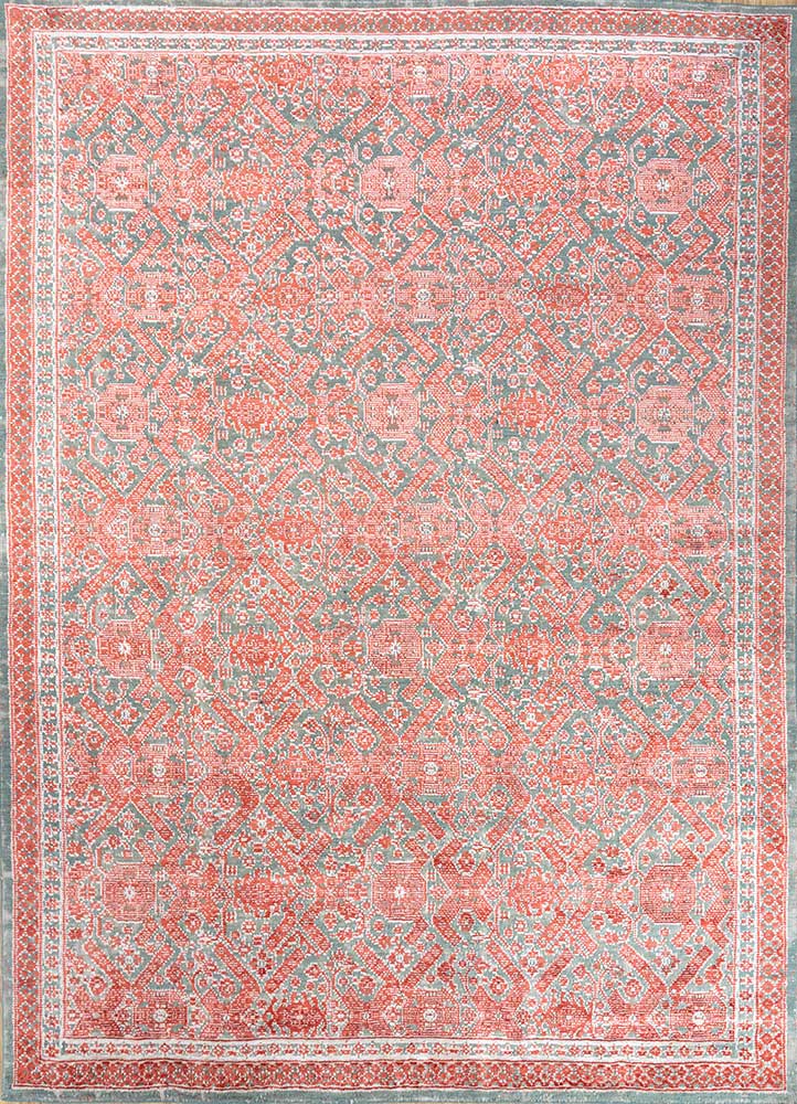 acar blue wool and bamboo silk Hand Loom Rug - HeadShot