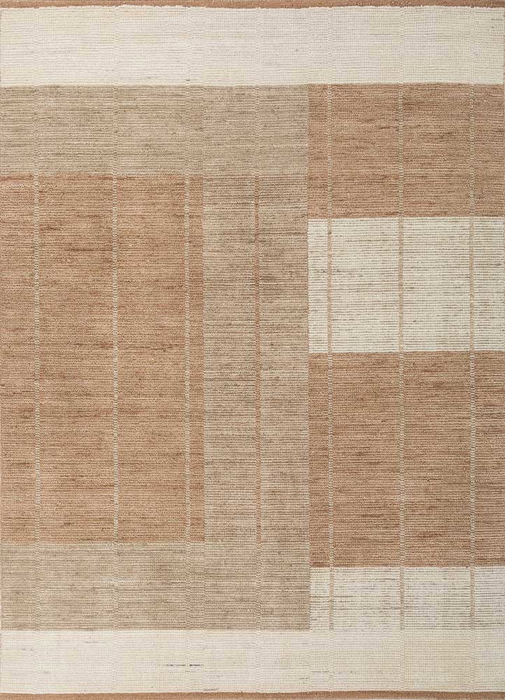  beige and brown wool Hand Loom Rug