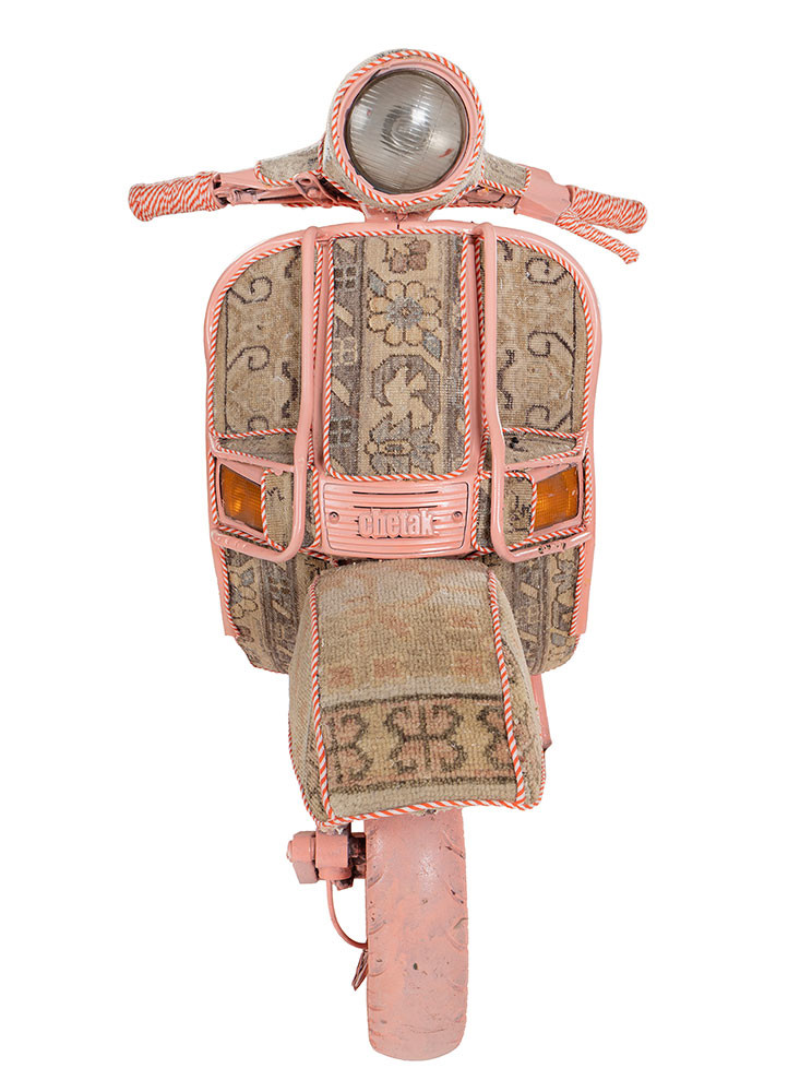  ivory metal scooter frame and trims Vintage rug textile Rug