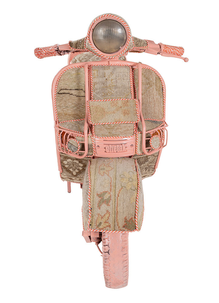  ivory metal scooter frame and trims Vintage rug textile Rug