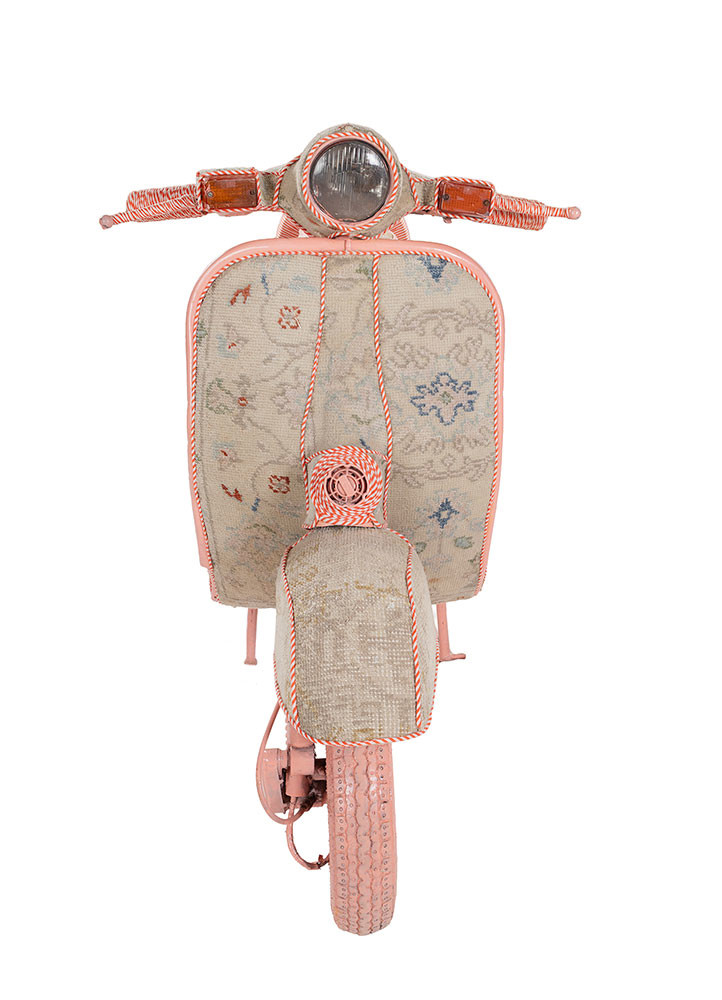  ivory metal scooter frame and trims Vintage rug textile Rug