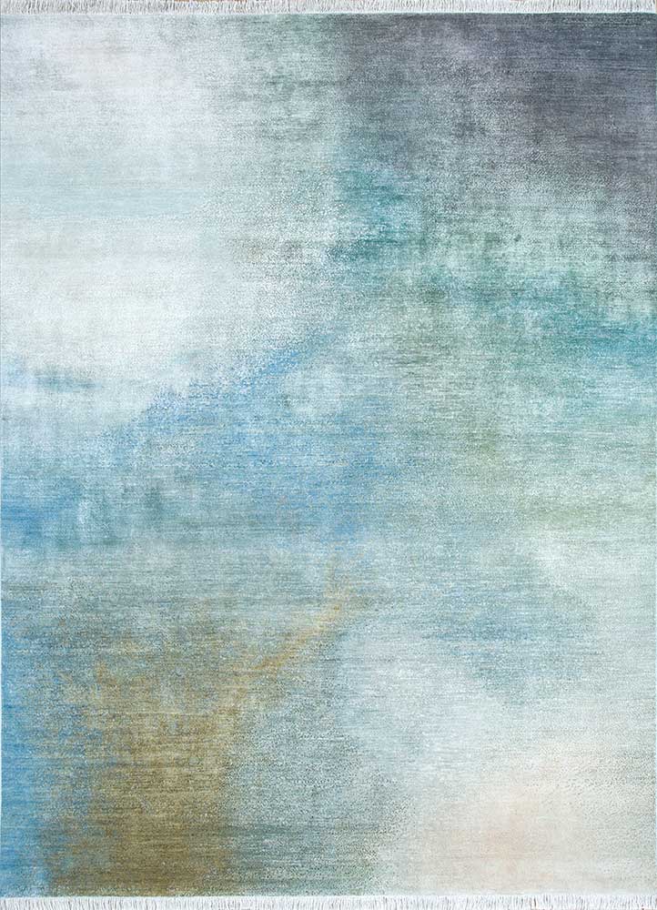 hidden by kavi blue wool and silk Hand Knotted Rug - HeadShot