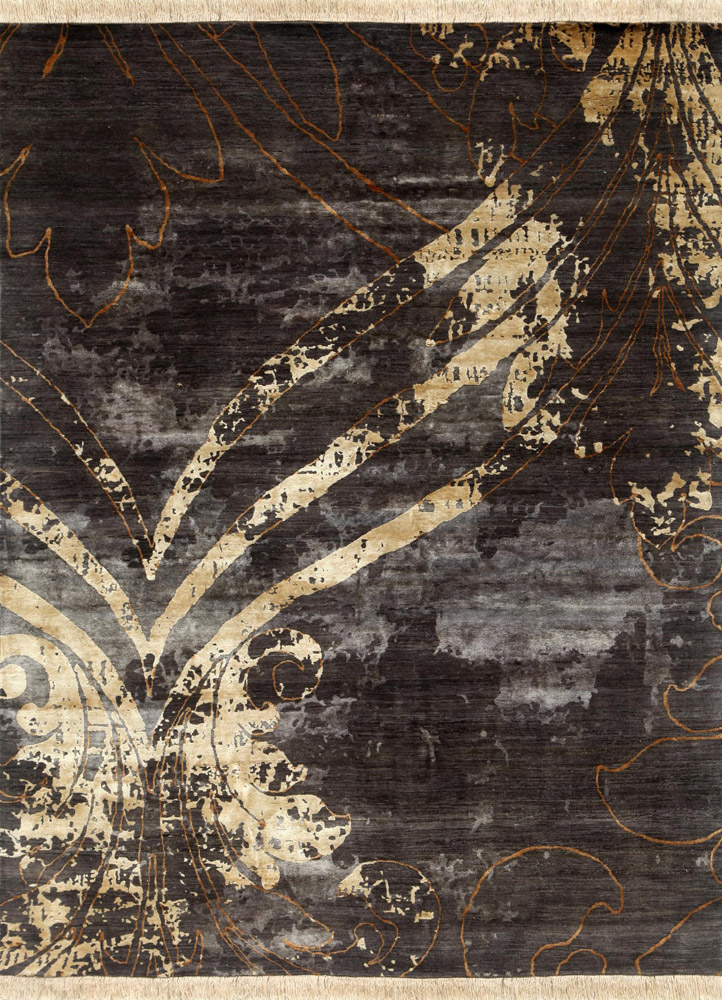 pansy grey and black wool and silk Hand Knotted Rug - HeadShot