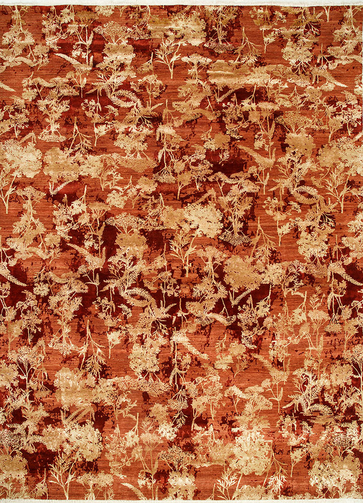 pansy red and orange wool and silk Hand Knotted Rug - HeadShot pansy red and orange wool and silk Hand Knotted Rug - HeadShot