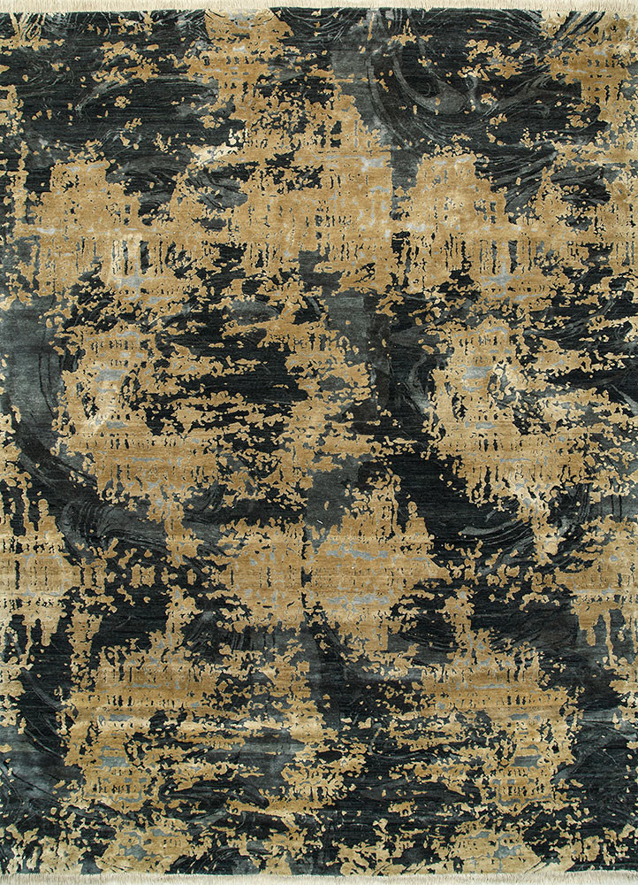  grey and black wool and silk Hand Knotted Rug
