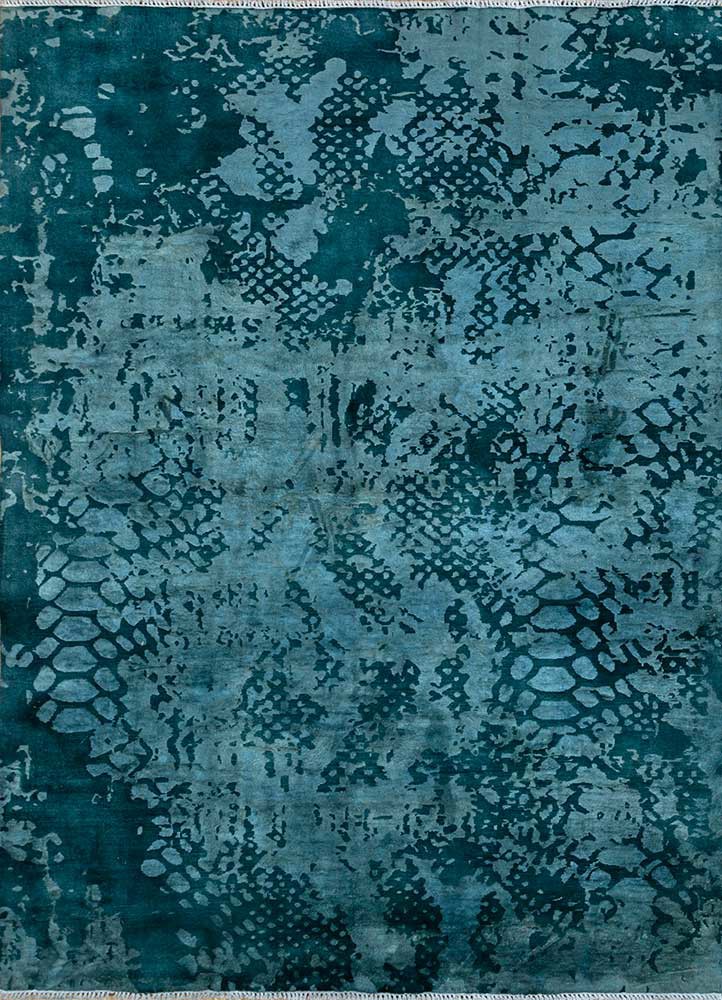  blue wool and bamboo silk Hand Knotted Rug