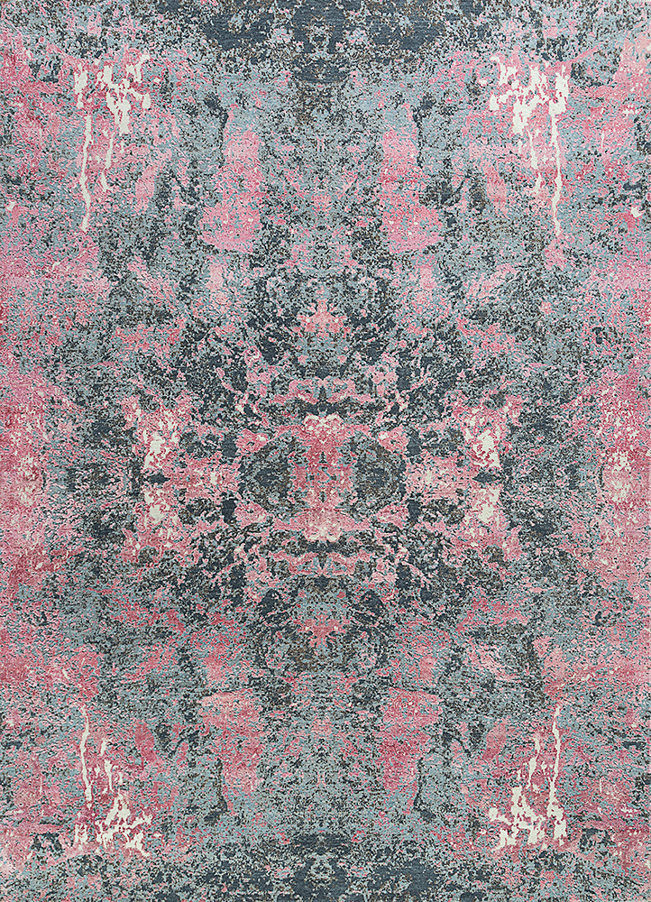 far east pink and purple wool and silk Hand Knotted Rug - HeadShot