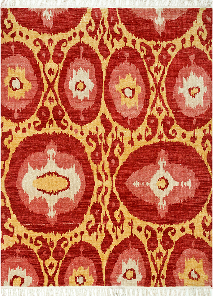 savana red and orange wool Hand Knotted Rug - HeadShot