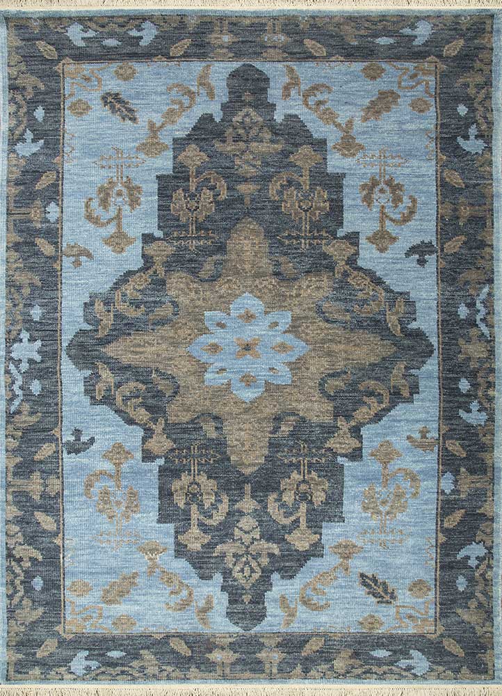 savana blue wool Hand Knotted Rug - HeadShot