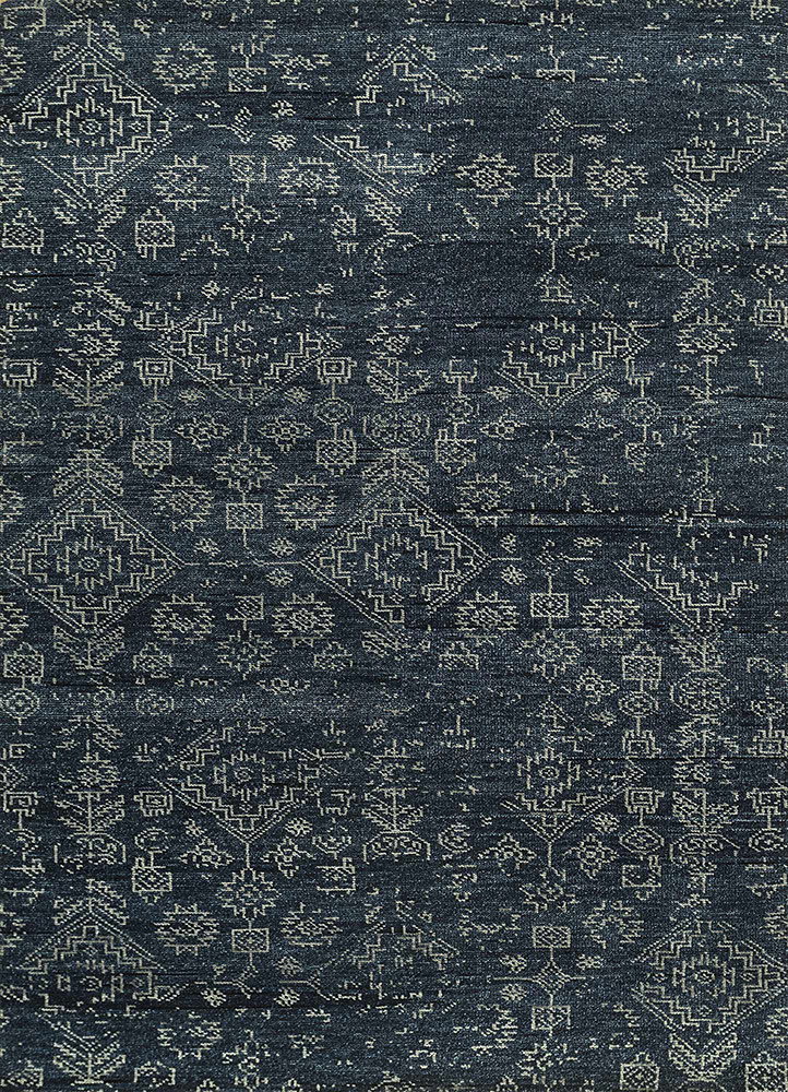  blue wool Hand Knotted Rug