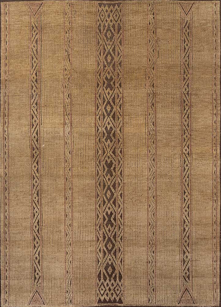  beige and brown wool Hand Knotted Rug