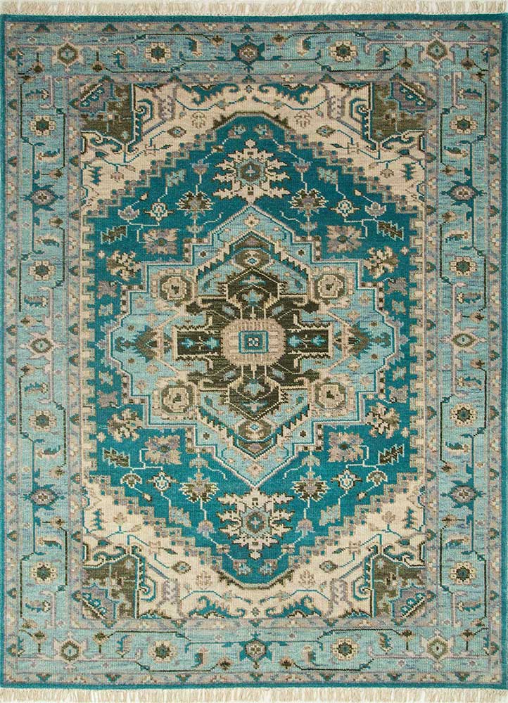 savana green wool Hand Knotted Rug - HeadShot