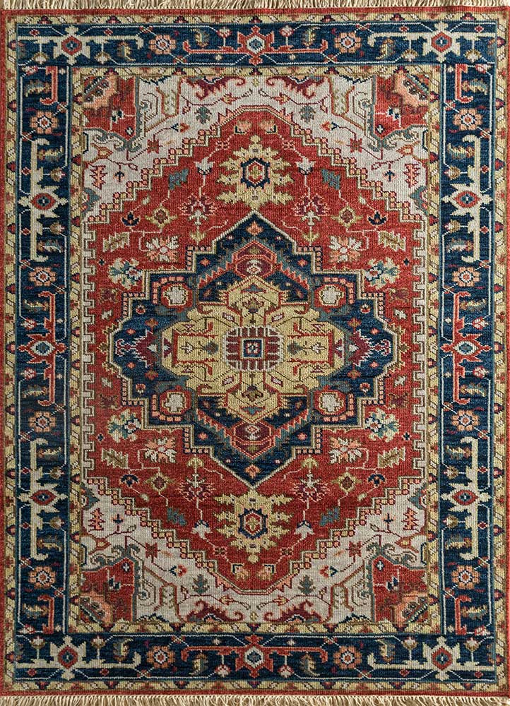  red and orange wool Hand Knotted Rug