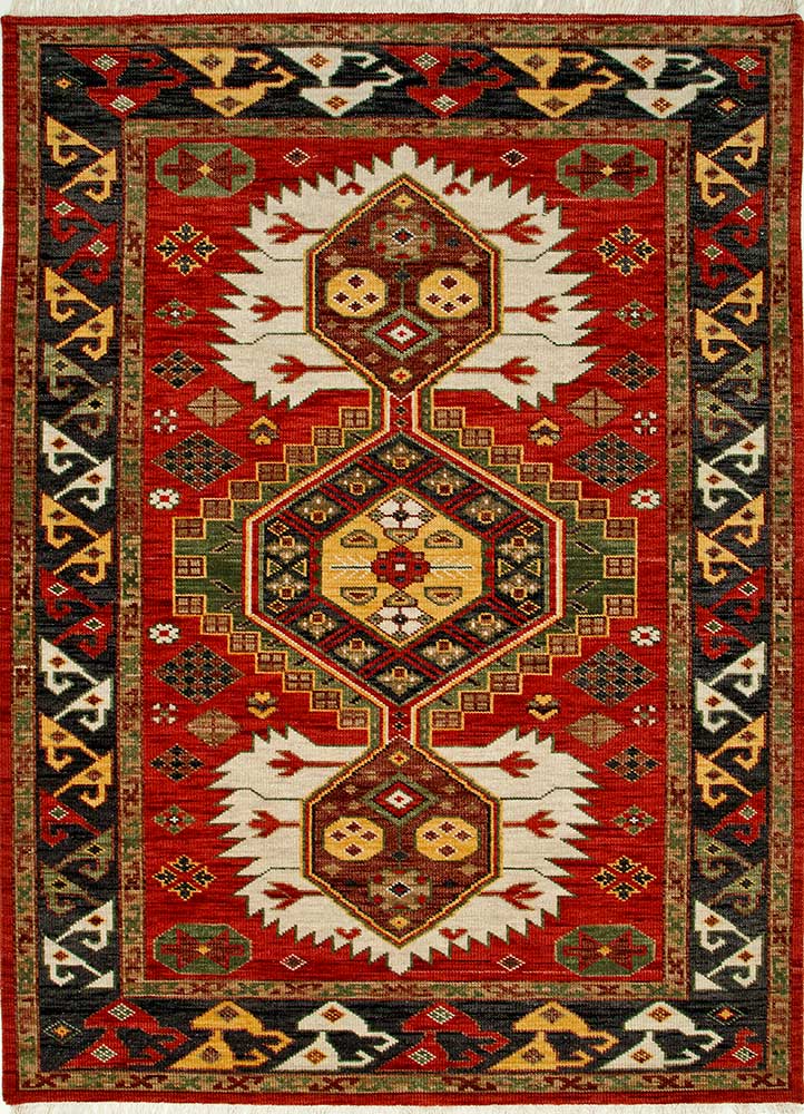  red and orange wool Hand Knotted Rug