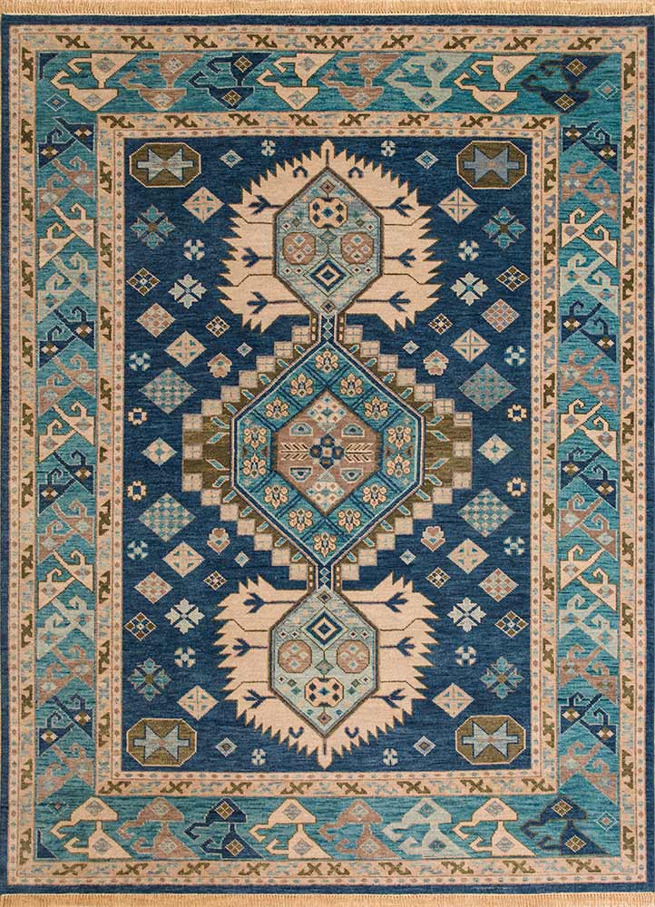  blue wool Hand Knotted Rug