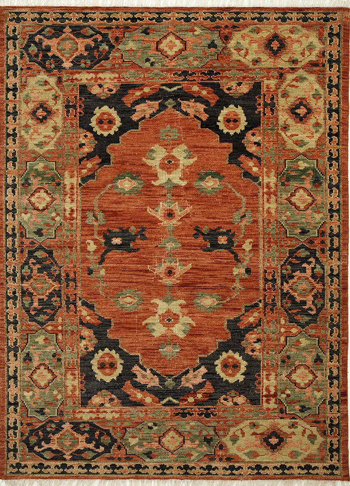 savana red and orange wool Hand Knotted Rug - HeadShot