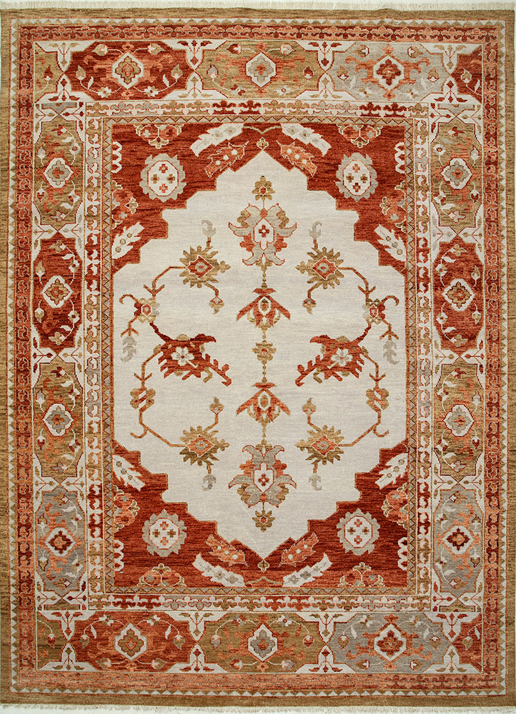  red and orange wool Hand Knotted Rug