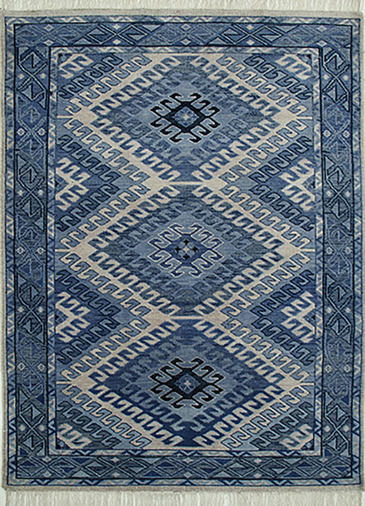  blue wool Hand Knotted Rug