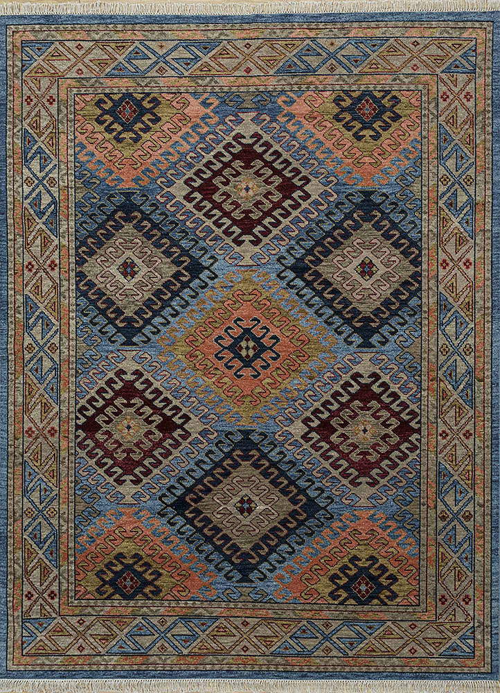  blue wool Hand Knotted Rug