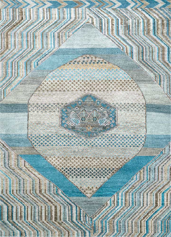  blue wool Hand Knotted Rug