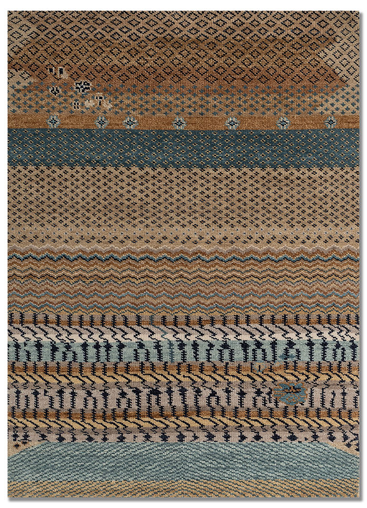  beige and brown wool Hand Knotted Rug
