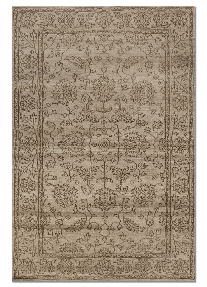 beige and brown wool Hand Knotted Rug