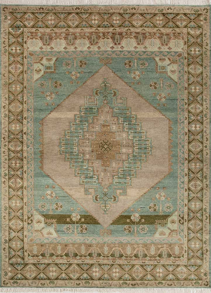  beige and brown wool Hand Knotted Rug