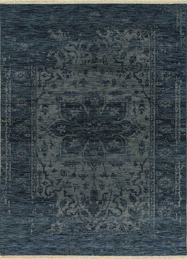 savana blue wool Hand Knotted Rug - HeadShot