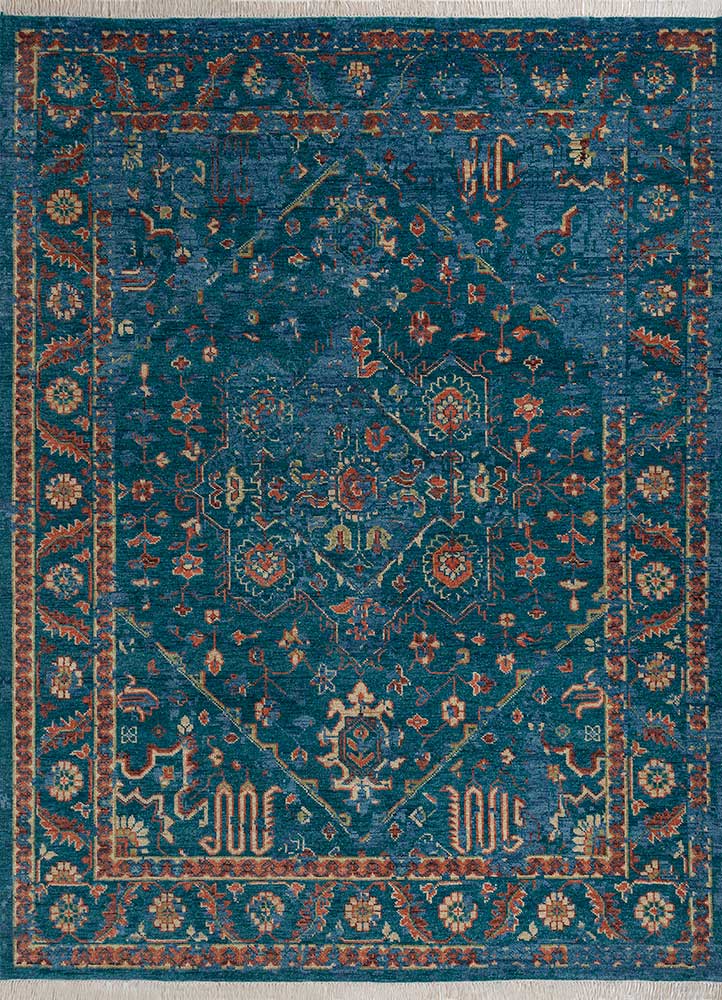 savana blue wool Hand Knotted Rug - HeadShot